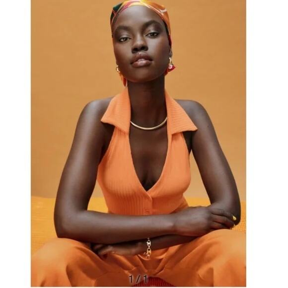 NEW NWT Reformation Bryleigh Knit Halter Top Tangerine Size Large - Picture 1 of 6